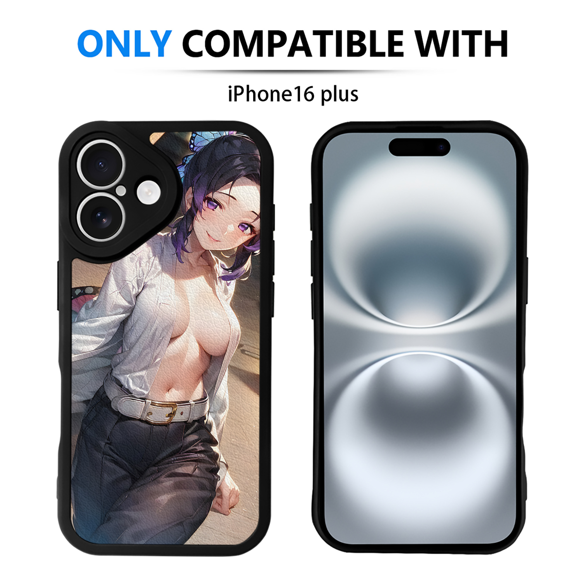 （画像用） 鬼滅の刃（きめつのやいば）蟲柱-胡蝶 しのぶ／こちょう しのぶ Kochou Shinobu 【iPhone 16シリーズ対応】シリコンスマホケース（レザー調） 材質：シリコン